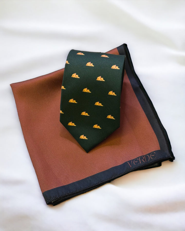  French Bulldog Tie, Gift Sets – Verde, The French Bulldog:  Forest Green Mens, French Bulldog Pocket Square, Forest Green Mens French Bulldog Tie